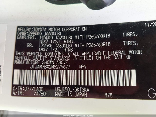 Aukcja sprzedaży 2021 Lexus Gx, vin: JTJAM7BX2M5279677, numer aukcji: 45427020
