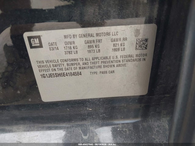 1G1JE5SH6E4184584 Chevrolet Sonic Ltz Auto