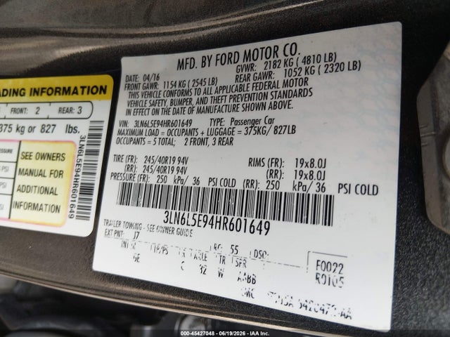 45427048 :رقم المزاد ، 3LN6L5E94HR601649 vin ، 2017 Lincoln Mkz Reserve مزاد بيع