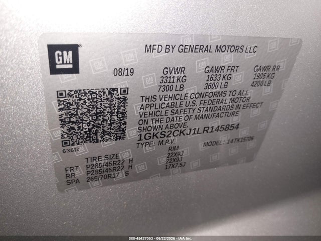 2020 Gmc Yukon 4wd Denali მანქანა იყიდება აუქციონზე, vin: 1GKS2CKJ1LR145854, აუქციონის ნომერი: 45427053