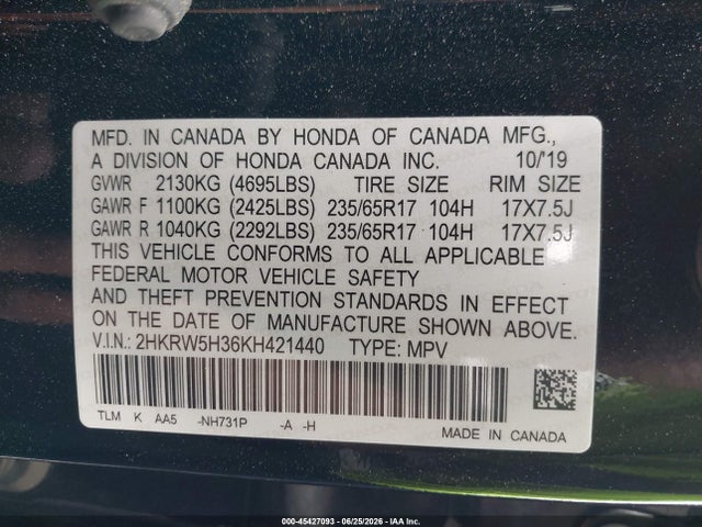 Honda CR-V LX 2019 2HKRW5H36KH421440 Image 9