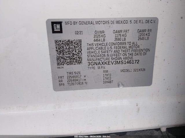 3GNAXKEV3MS146172 Chevrolet Equinox Fwd Lt
