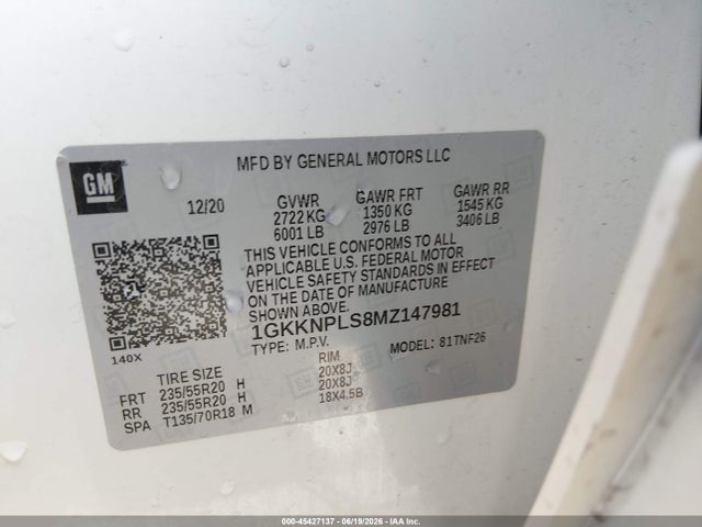 Aukcja sprzedaży 2021 Gmc Acadia Fwd Denali, vin: 1GKKNPLS8MZ147981, numer aukcji: 45427137