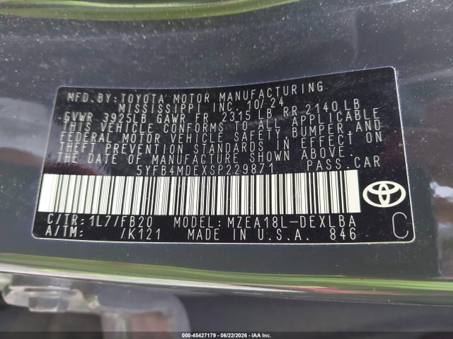 Toyota COROLLA LE 2025 5YFB4MDEXSP229871 Image 9