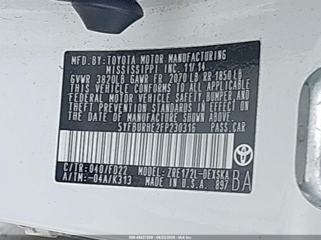 Toyota Corolla S Plus 2015 5YFBURHE2FP230316 Image 9