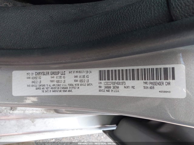 2015 Chrysler 200 Lx მანქანა იყიდება აუქციონზე, vin: 1C3CCCFB3FN591973, აუქციონის ნომერი: 45427222