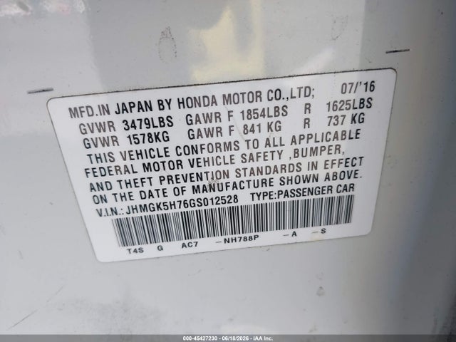 JHMGK5H76GS012528 Honda FIT EX