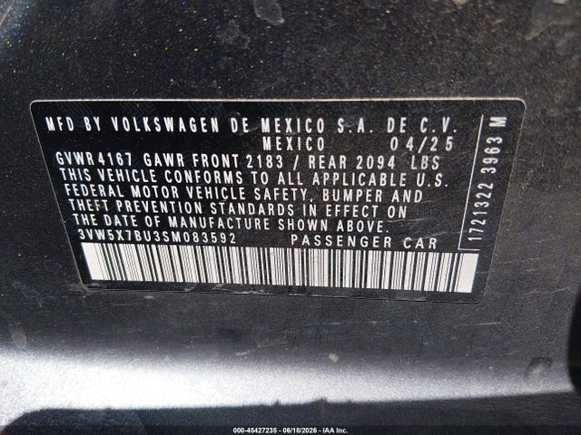 3VW5X7BU3SM083592 Volkswagen Jetta 1.5t S