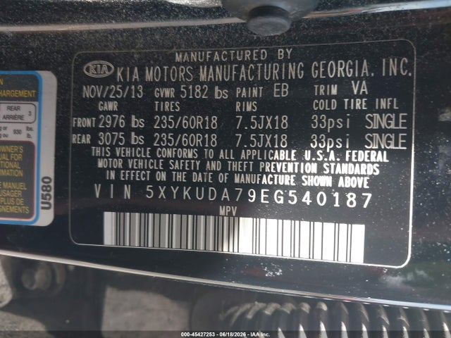 KIA SORENTO EX 2014 5XYKUDA79EG54018 Image 11