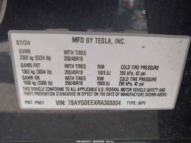 7SAYGDEEXRA308804 Tesla Model Y Long Range Dual Motor All-wheel Drive