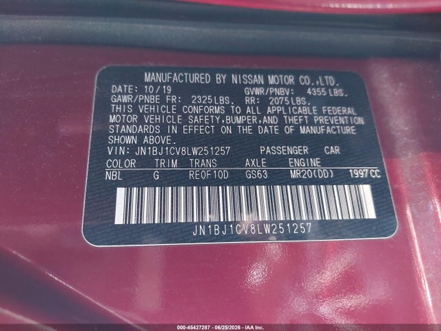 JN1BJ1CV8LW251257 Nissan Rogue Sport Sl Fwd Xtronic Cvt