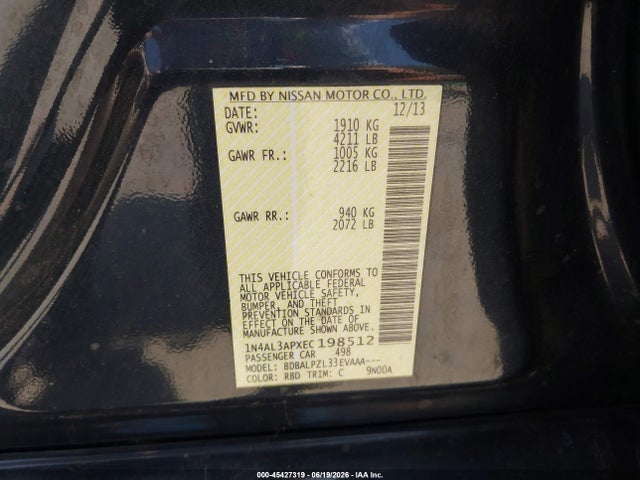 Nissan ALTIMA 2.5 2014 1N4AL3APXEC198512 Image 9