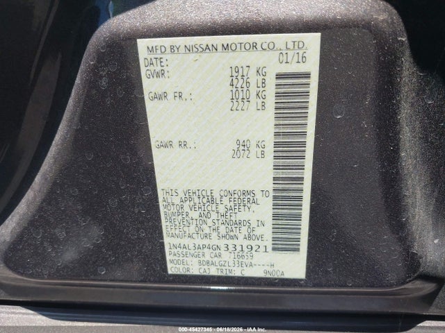 1N4AL3AP4GN331921 Nissan Altima 2.5 S