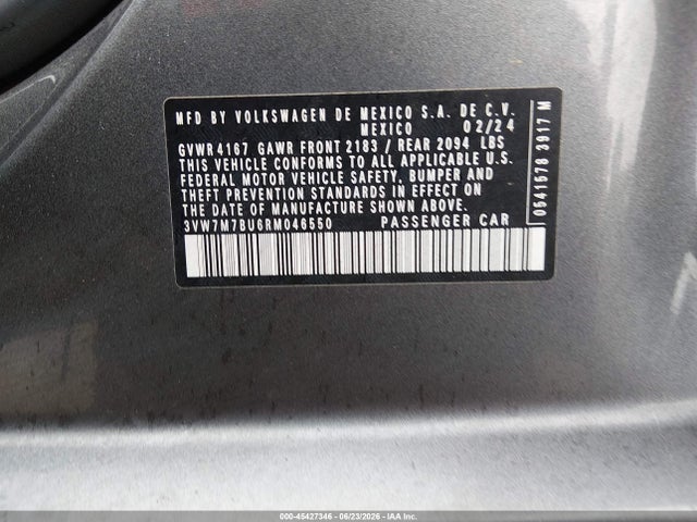 2024 Volkswagen Jetta 1.5t Se მანქანა იყიდება აუქციონზე, vin: 3VW7M7BU6RM046550, აუქციონის ნომერი: 45427346