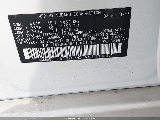 Subaru Legacy 2.5i 2018 4S3BNAA64J3021596 Image 9