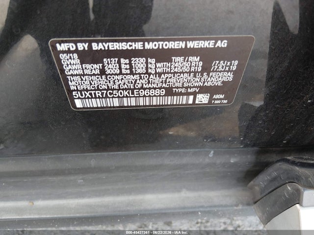 2019 Bmw X3 Sdrive30i მანქანა იყიდება აუქციონზე, vin: 5UXTR7C50KLE96889, აუქციონის ნომერი: 45427361