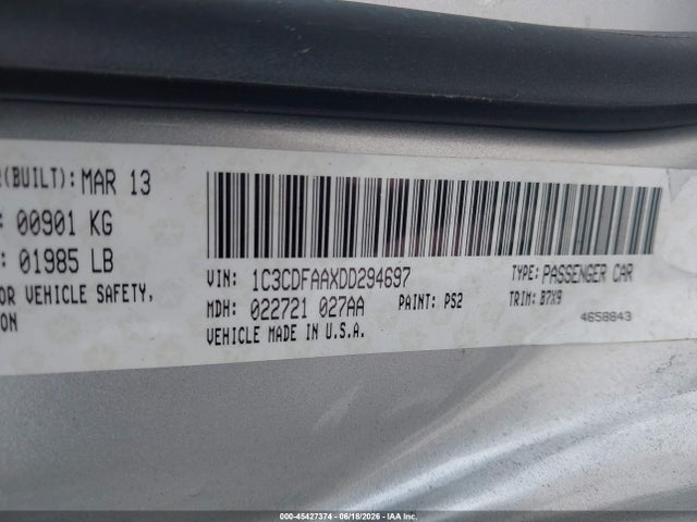 Auction sale of the 2013 Dodge Dart Se, vin: 1C3CDFAAXDD294697, lot number: 45427374