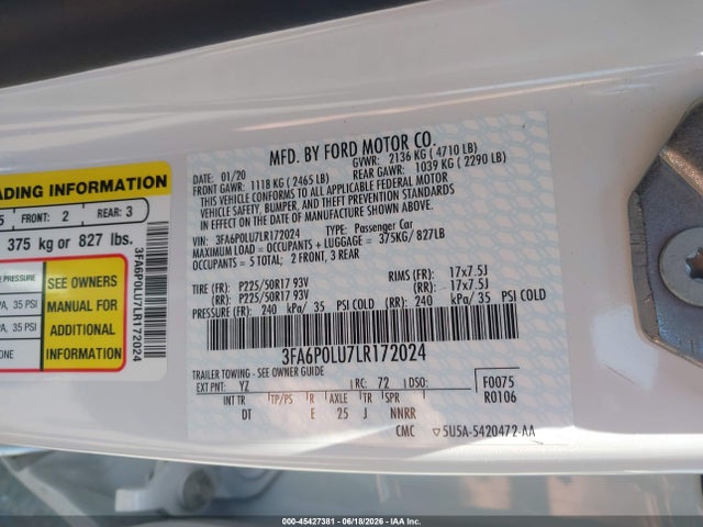 Ford Fusion Hybrid Se 2020 3FA6P0LU7LR172024 Image 9