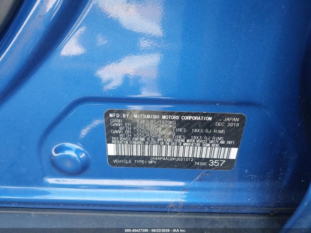 45427390 :رقم المزاد ، JA4AP4AU2KU021012 vin ، 2019 Mitsubishi Outlander Sport 2.0 Se مزاد بيع