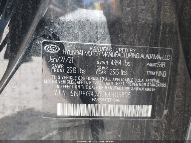 Aukcja sprzedaży 2021 Hyundai Sonata Se, vin: 5NPEG4JA0MH115805, numer aukcji: 45427393