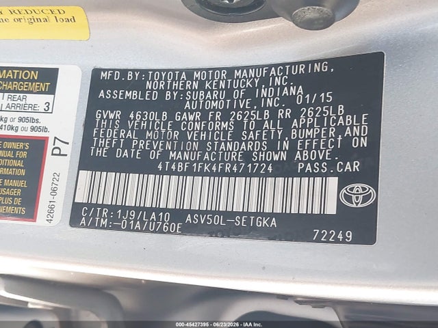 4T4BF1FK4FR471724 Toyota CAMRY XLE