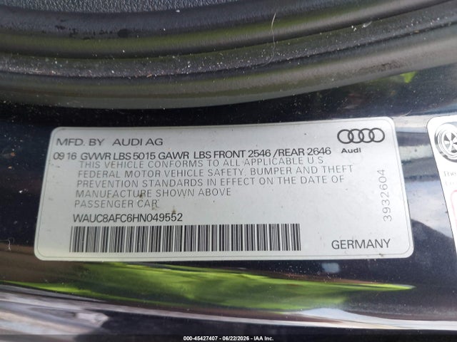 WAUC8AFC6HN049552 Audi A6 PREMIUM