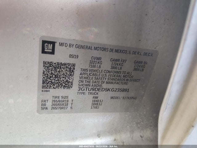 3GTU9DED5KG235891 GMC Sierra 1500 Slt