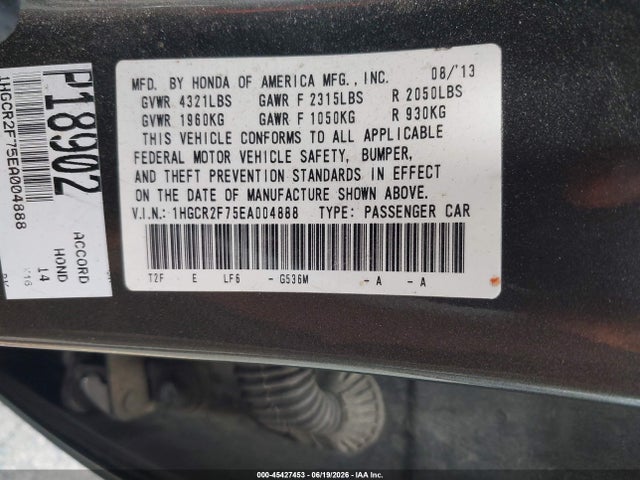 Honda ACCORD EX 2014 1HGCR2F75EA004888 Image 9