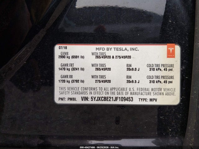 Tesla Model X 100d/75d/p100d 2018 5YJXCBE21JF109453 Image 9