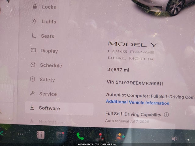 2021 Tesla Model Y Long Range Dual Motor All-wheel Drive მანქანა იყიდება აუქციონზე, vin: 5YJYGDEEXMF269611, აუქციონის ნომერი: 45427471