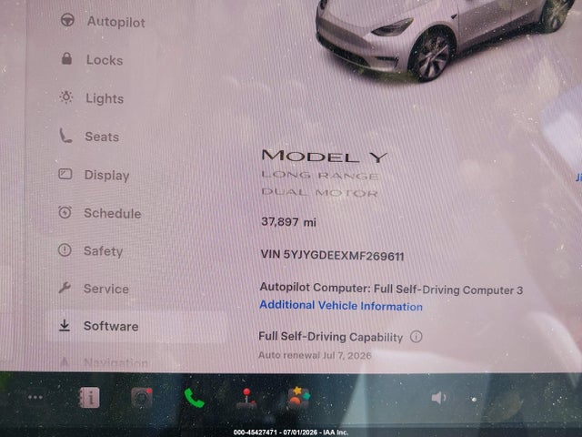 2021 Tesla Model Y Long Range Dual Motor All-wheel Drive მანქანა იყიდება აუქციონზე, vin: 5YJYGDEEXMF269611, აუქციონის ნომერი: 45427471