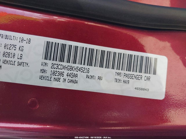2C3CDXHG8KH545216 Dodge Charger Gt Rwd