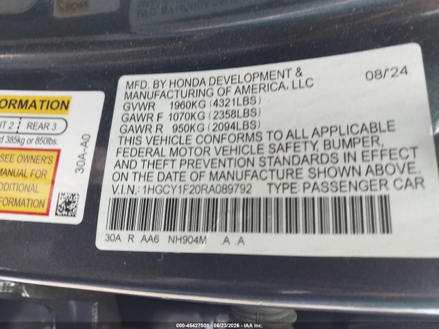 Honda ACCORD LX 2024 1HGCY1F20RA089792 Image 9