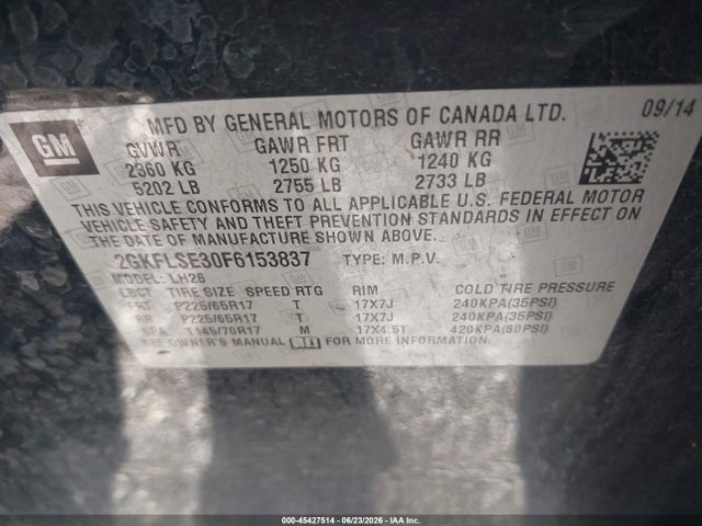 45427514 :رقم المزاد ، 2GKFLSE30F6153837 vin ، 2015 Gmc Terrain Slt-1 مزاد بيع
