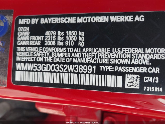 Продажа на аукционе авто 2025 Mini Hardtop Cooper S, vin: WMW53GD03S2W38991, номер лота: 45427536