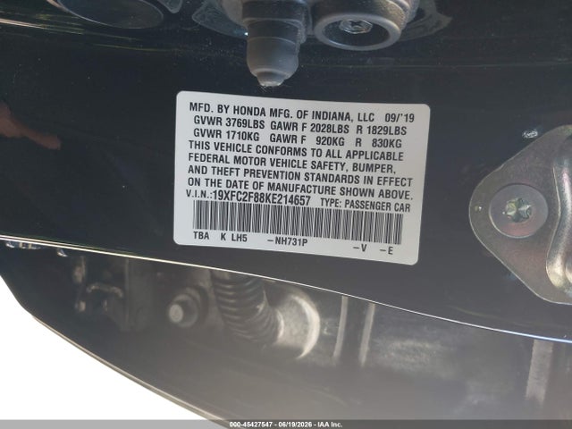 Honda Civic Sport 2019 19XFC2F88KE214657 Image 9