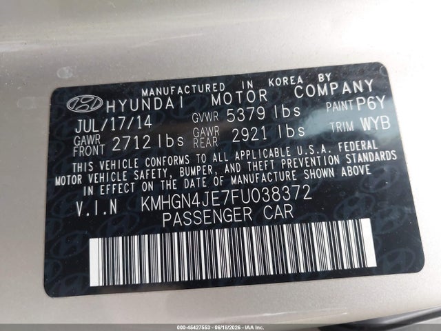Hyundai Genesis 3.8 2015 KMHGN4JE7FU038372 Image 9