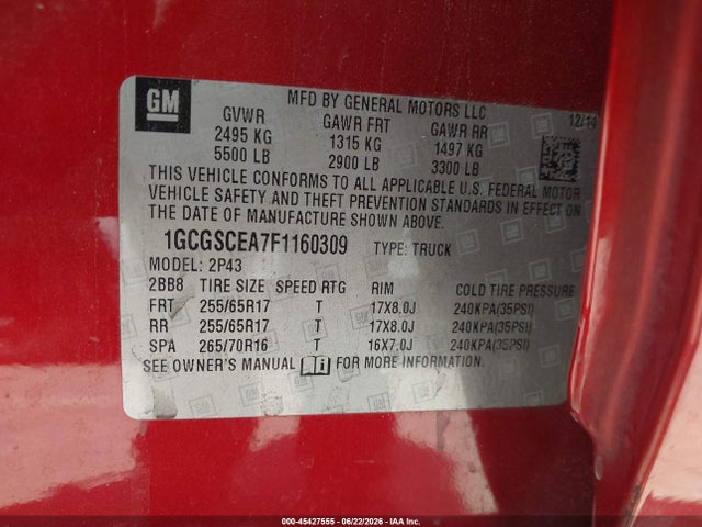 1GCGSCEA7F1160309 Chevrolet Colorado 2wd Z71