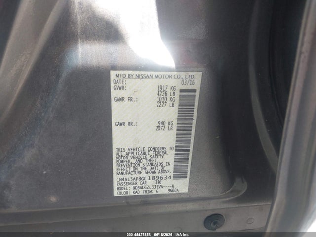1N4AL3AP8GC189634 Nissan Altima 2.5 S