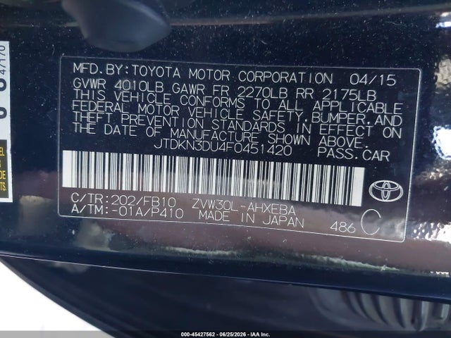 Toyota Prius Two 2015 JTDKN3DU4F0451420 Image 9