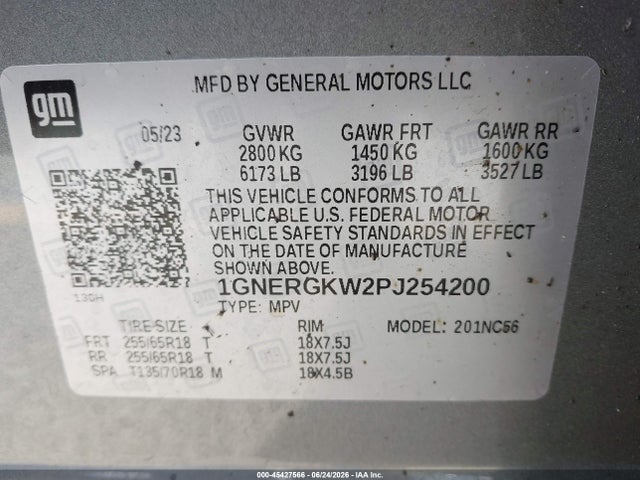 1GNERGKW2PJ254200 Chevrolet Traverse Fwd Lt Cloth