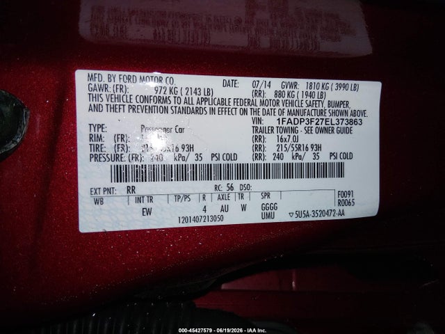 Ford FOCUS SE 2014 1FADP3F27EL373863 Image 9