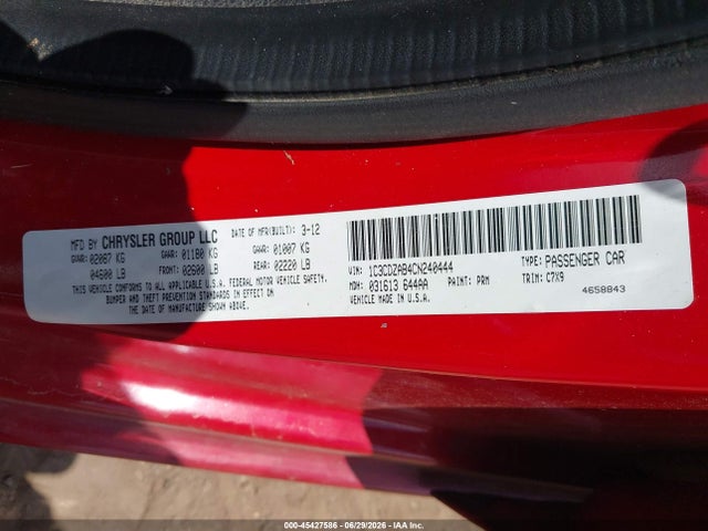Aukcja sprzedaży 2012 Dodge Avenger Se, vin: 1C3CDZAB4CN240444, numer aukcji: 45427586