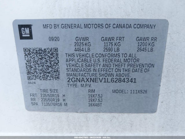 2GNAXNEV1L6284341 Chevrolet Equinox Fwd Premier 1.5l Turbo