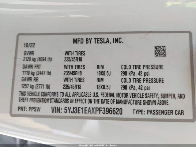 Tesla Model 3 Rear-wheel Drive 2023 5YJ3E1EAXPF396620 Image 9