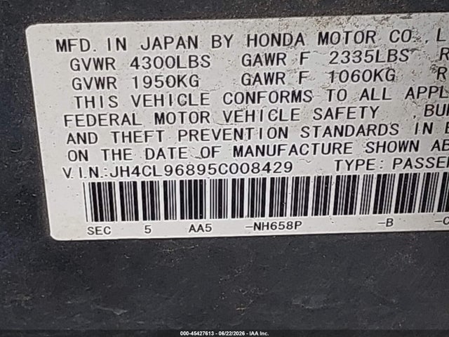 Aukcja sprzedaży 2005 Acura Tsx, vin: JH4CL96895C008429, numer aukcji: 45427613