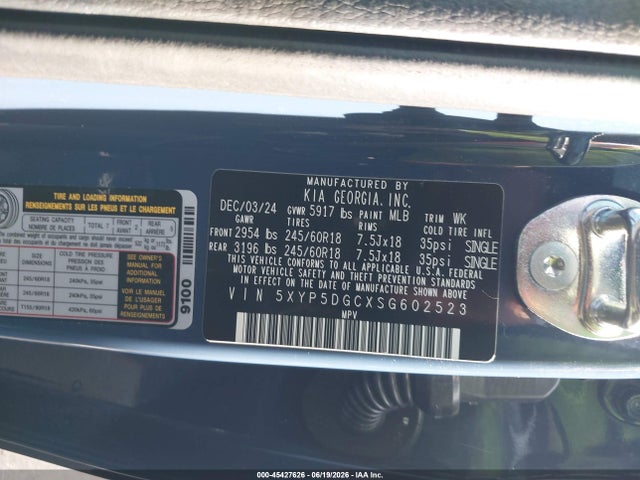 45427626 :رقم المزاد ، 5XYP5DGCXSG602523 vin ، 2025 Kia Telluride Sx Prestige X-pro مزاد بيع