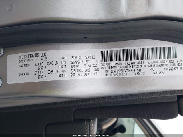 Продажа на аукционе авто 2015 Jeep Cherokee Latitude, vin: 1C4PJMCB1FW714743, номер лота: 45427654