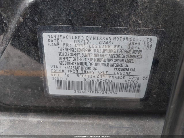 Nissan SENTRA S 2017 3N1AB7AP1HY294984 Image 9
