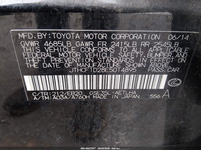 Lexus IS 250 2014 JTHCF1D28E5014895 Image 9